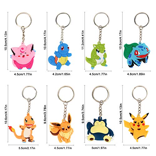 FORMIZON Pokemon Llavero, 8 Piezas Bonitos Pokemon Llavero, Anillo de Llavero, Llavero de Pokemon Pikachu, Pokemon Pikachu para Niños