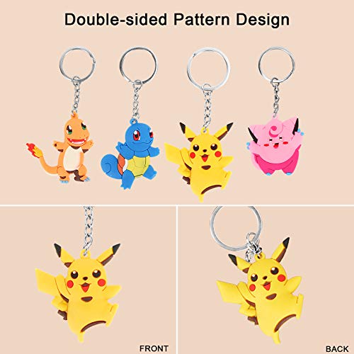 FORMIZON Pokemon Llavero, 8 Piezas Bonitos Pokemon Llavero, Anillo de Llavero, Llavero de Pokemon Pikachu, Pokemon Pikachu para Niños