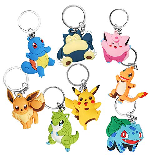 FORMIZON Pokemon Llavero, 8 Piezas Bonitos Pokemon Llavero, Anillo de Llavero, Llavero de Pokemon Pikachu, Pokemon Pikachu para Niños