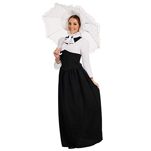 Fun Shack Disfraz de Dama Victoriana para Mujer. Conjunto con Vestido histórico Blanco y Negro para Adulto, Talla L