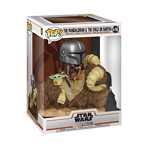 Funko- Pop The Mandalorian-Deluxe 2 Mando on Bantha w/Child in Bag Figura Coleccionable, Multicolor (52373)