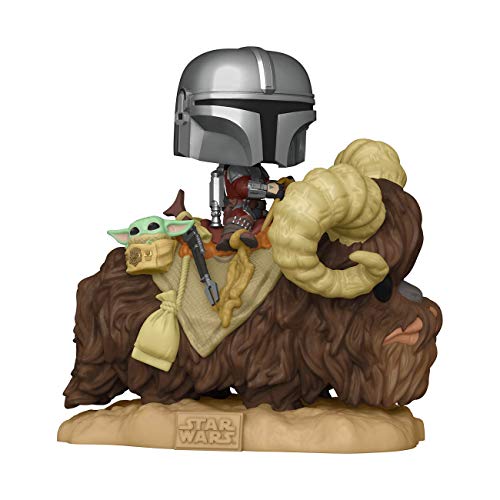 Funko- Pop The Mandalorian-Deluxe 2 Mando on Bantha w/Child in Bag Figura Coleccionable, Multicolor (52373)