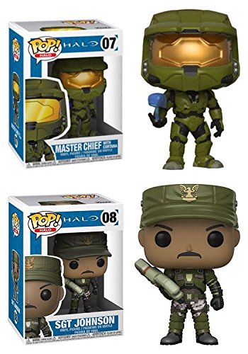 FunkoPOP Halo: Master Chief with Cortana + SGT Johnson - Stylized Video Game Vinyl Figure Bundle Set