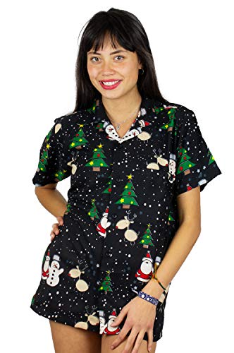 Funky Camisa Hawaiana Navidad, Christmas Buddys, Black, S