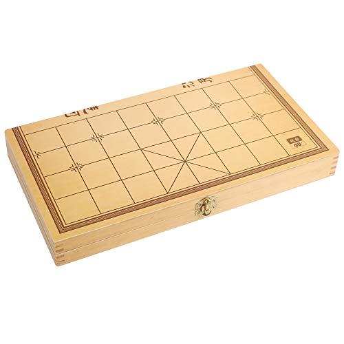 FunnyGoo Caja de Madera Beechwood Xiangqi Juego de ajedrez Chino con Caja Plegable Tablero de ajedrez 象棋, Caja de 32x18,5x4 cm con ajedrez de 3,4 cm de diámetro