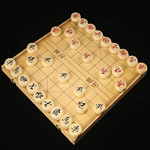 FunnyGoo Caja de Madera Beechwood Xiangqi Juego de ajedrez Chino con Caja Plegable Tablero de ajedrez 象棋, Caja de 36x20x4 cm con ajedrez de 3,8 cm de diámetro