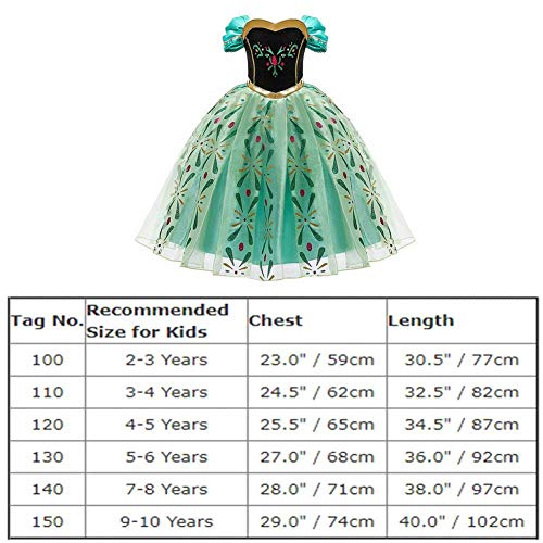 FYMNSI Niña Disfraz de Princesa Anna Vestido Reina de Nieve Disfraces Cosplay de Carnaval Ceremonia Fiesta Infantil Cumpleaños Halloween Navidad Costume Verde 5-6 Años