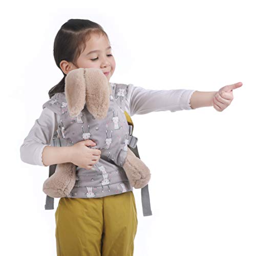 GAGAKU Muñeca Transporte Doll Carrier Delantera y Trasera de Bebé de Algodón para Niños de Hasta 18 Meses - Gris Conejo