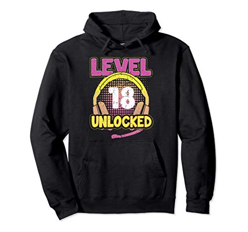 Gamer Girl Level 18 Unlocked Video Game 18th Birthday Gift Sudadera con Capucha