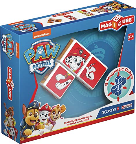 Geomag Magicube Paw Patrol 078, Marshall, Rubble y Zuma, construcciones magnéticas, 3 Cubos (La Patrulla Canina), Multicolor (MAW01000)