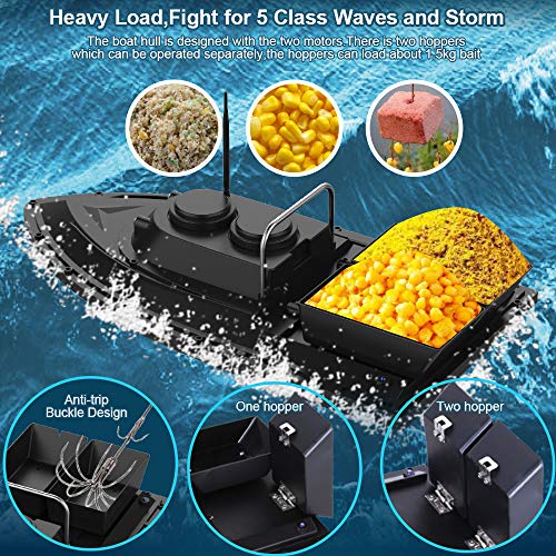 Goolsky D11 RC Barco Buscador de Peces Cebo de Pesca Barco 1.5kg Carga 500m Control Remoto Velocidad Fija 2 Batería 2 Motores 2 Papelera de Cebo 2 Luz LED