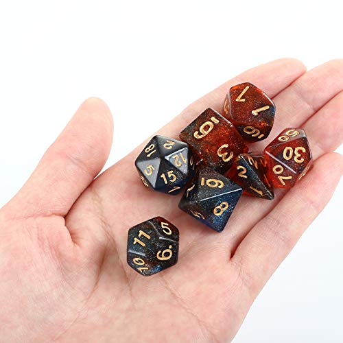 GWHOLE 7 Piezas Dados Poliédricos Dados para Juegos de rol y Mesa Dungeons y Dragons DND RPG MTG con Bolsa Negra (Brillo Naranja)