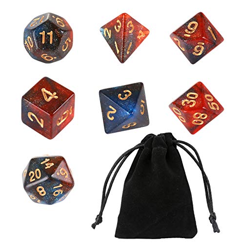 GWHOLE 7 Piezas Dados Poliédricos Dados para Juegos de rol y Mesa Dungeons y Dragons DND RPG MTG con Bolsa Negra (Brillo Naranja)