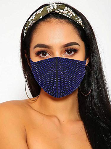 Handcess Máscara de malla de cristal brillante con purpurina y diamantes de imitación para baile de máscaras, máscaras faciales para discoteca, accesorio de disfraz de genio de Halloween (Azul oscuro)