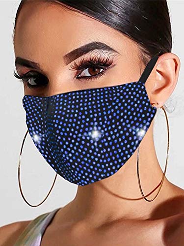 Handcess Máscara de malla de cristal brillante con purpurina y diamantes de imitación para baile de máscaras, máscaras faciales para discoteca, accesorio de disfraz de genio de Halloween (Azul oscuro)