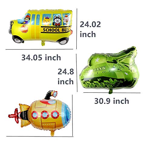 Haosell Pack de 9 globos con forma de coche para fiestas de niños, con temática de vehículos de construcción, fuego, coche de policía, vehículos, excavadoras, tren