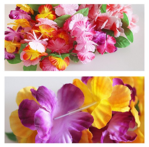 Hawaiana Hawai Flores Leis Guirnalda Tropical Diadema Ruffled Flores Leis Kit Hen Noche Luau Verano Playa Hawai Fiesta Costume Dress Boda Cumpleaños Suministros Decor Adornos Accesori Favores Vestido