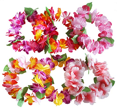 Hawaiana Hawai Flores Leis Guirnalda Tropical Diadema Ruffled Flores Leis Kit Hen Noche Luau Verano Playa Hawai Fiesta Costume Dress Boda Cumpleaños Suministros Decor Adornos Accesori Favores Vestido