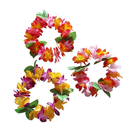 Hawaiana Hawai Flores Leis Guirnalda Tropical Diadema Ruffled Flores Leis Kit Hen Noche Luau Verano Playa Hawai Fiesta Costume Dress Boda Cumpleaños Suministros Decor Adornos Accesori Favores Vestido