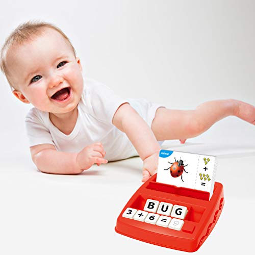 HEITIGN Juego de Letras para Niños, Juguetes de Aprendizaje Preescolar para Niños Palabras Ortografía Alfabeto Matemáticas Juego Interactivo ABC Aprendizaje Tarjetas Flash Regalo, rojo