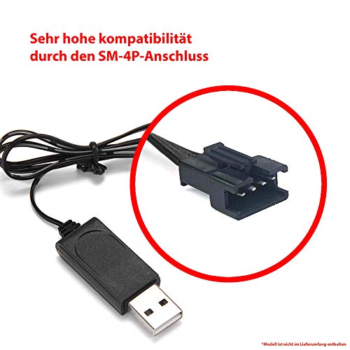 Himoto HSP Cable de carga USB con conector SM-4P de 7,4 V y conector SM-4P para aviones teledirigidos, drones, excavadoras, vehículos, tanques y otros modelos de RC, pieza original de repuesto