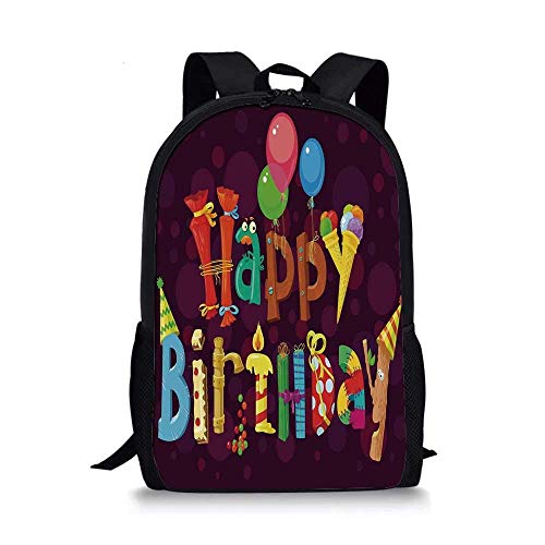 HOJJP ñ mochila escolar von ruedas Indie Stylish School Bag,Colorful Funny Hand Drawn Crazy Doodle Monsters in Nature Rainbow and Flowers Grungy for Boys,11''L x 5''W x 17''H