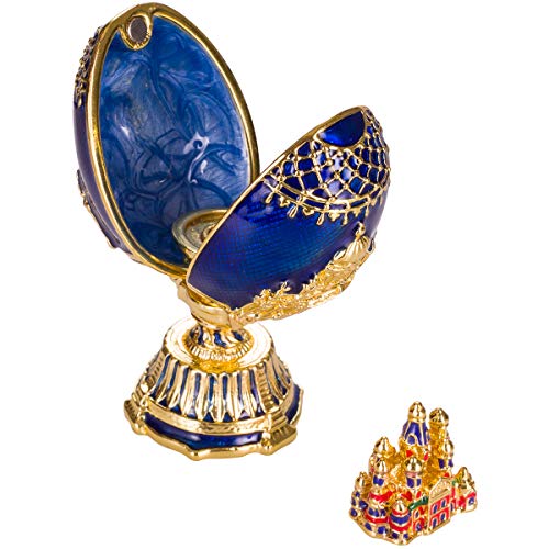 huevo ruso de Estilo Faberge con Iglesia del Salvador sobre la sangre y la Catedral de San Isaac San Petersburgo 7 cm azul