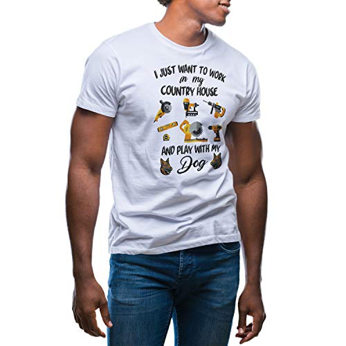 I Just Want to Work in Country House and Play with my Dog Camiseta de Hombre Blanca Size M