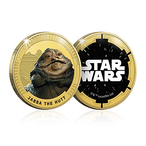 IMPACTO COLECCIONABLES Star Wars Trilogía Original Episodios IV - Vi - Jabba - Moneda / Medalla Conmemorativa acuñada con baño en Oro 24 Quilates y Coloreada a 4 Colores - 44mm