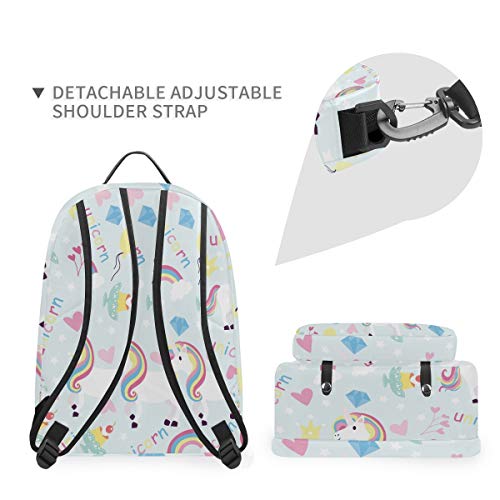 Imprimir Amor Unicornio Arcoiris Mochilas Escolar Impermeable Mochila Escolares Bolso con Mensajero para Estudiante Niñas Niños