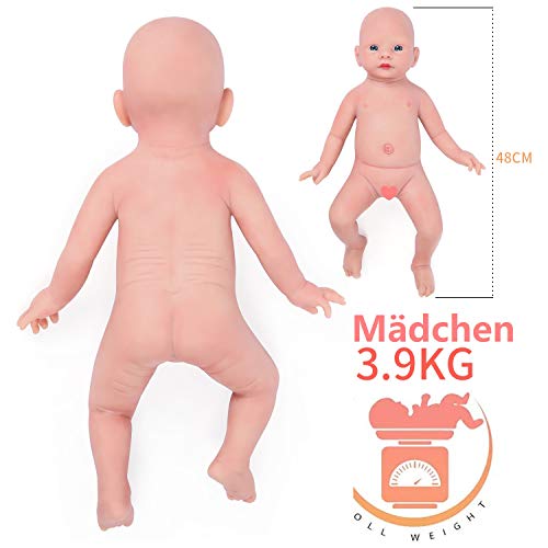 IVITA Silicona de Cuerpo Completo Muñeca Reborn Recién Nacido Picardias Muñeca Real Hecho a Mano Realista Ojos Azules Suave Bebé Muñeca Vívida para Niña (WG1523-48cm-3902g-Mädchen)