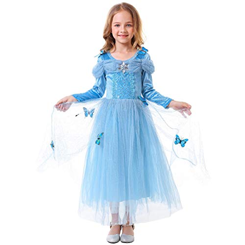 IWEMEK Disfraz de Carnaval Vestido de Cenicienta para Niñas Traje de Princesa Disfraces de Halloween Navidad Cumpleaños Pageant Comunión Cosplay Fiesta Azul Set 5-6 Años