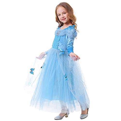 IWEMEK Disfraz de Carnaval Vestido de Cenicienta para Niñas Traje de Princesa Disfraces de Halloween Navidad Cumpleaños Pageant Comunión Cosplay Fiesta Azul Set 5-6 Años