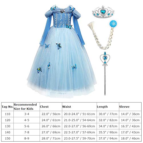 IWEMEK Disfraz de Carnaval Vestido de Cenicienta para Niñas Traje de Princesa Disfraces de Halloween Navidad Cumpleaños Pageant Comunión Cosplay Fiesta Azul Set 5-6 Años