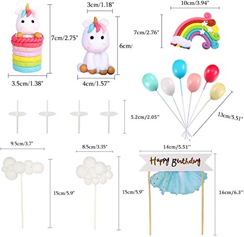 iZoeL Unicornio Decoración de Tartas Cumpleaños Happy Birthday Banderines Globos Arcoiris Nube Cake Topper Decorar Tartas Infantiles Niñas