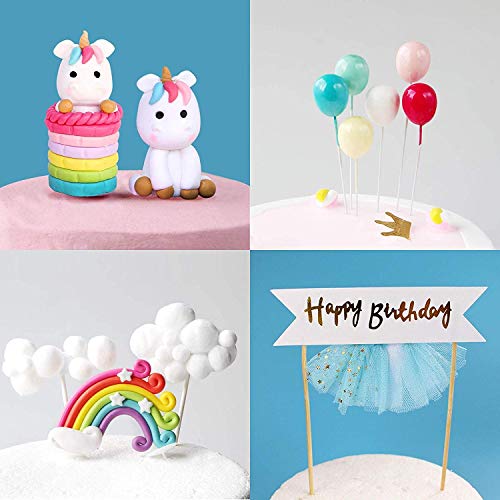 iZoeL Unicornio Decoración de Tartas Cumpleaños Happy Birthday Banderines Globos Arcoiris Nube Cake Topper Decorar Tartas Infantiles Niñas