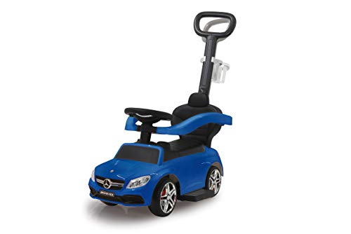 Jamara 460447-Correpasillo Mercedes-AMG C 63 3en1 – Antivuelco, Asiento en Piel sintética, Sonidos, Luces, Protección Lateral, Soporte con función de dirección, Color Azul (460447)