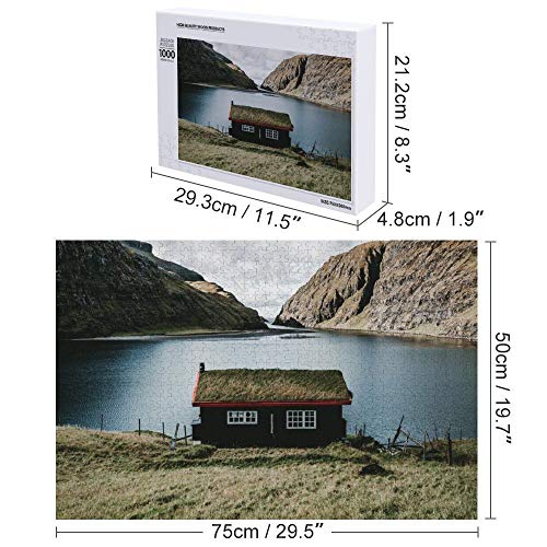 Jigsaw Puzzles 1000 Pieces For Adults Kids, House, Lake, Mountains, Village, Saksun, Faroe Islands, Archipelago Game Artwork For Adults Teens