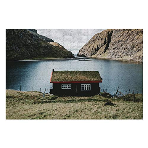 Jigsaw Puzzles 1000 Pieces For Adults Kids, House, Lake, Mountains, Village, Saksun, Faroe Islands, Archipelago Game Artwork For Adults Teens