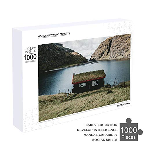 Jigsaw Puzzles 1000 Pieces For Adults Kids, House, Lake, Mountains, Village, Saksun, Faroe Islands, Archipelago Game Artwork For Adults Teens