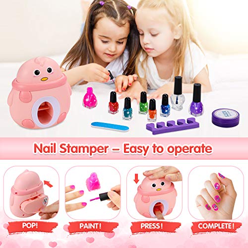 Jojoin Juguete Estampador de Uñas , Set de Maquillaje para Niñas, Kit de Juguete de Máquina de Impresión para Uñas, Pintauñas Niñas con 5 Patrones y 7 Esmaltes de Uñas, Maquillaje Uñas Niñas