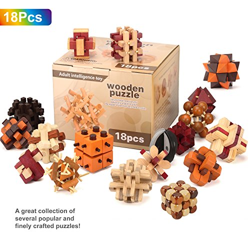 Joyeee 18 Piezas Cubo 3D Rompecabezas de Madera Juego Puzle #2 - Desafiar su Pensamiento lógico Decoración