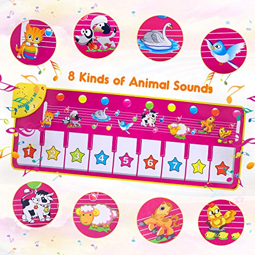 joylink Alfombra de Piano, Alfombra Musical Teclado Alfombra Musical para Niños Alfombra Musical de Teclado con 8 Teclas y 8 Sonidos de Animales para Bebé Niño Niña (100*36cm) (Púrpura)