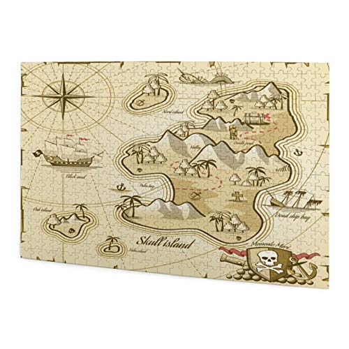 Juego de Puzzle para adultos,Rompecabezas de 500 piezas,juego de rompecabezas de imágenes Pirata,mapa dibujado a mano de Treasure Island divertido juego educativo para niños y adultos de juguete