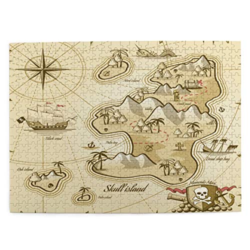 Juego de Puzzle para adultos,Rompecabezas de 500 piezas,juego de rompecabezas de imágenes Pirata,mapa dibujado a mano de Treasure Island divertido juego educativo para niños y adultos de juguete