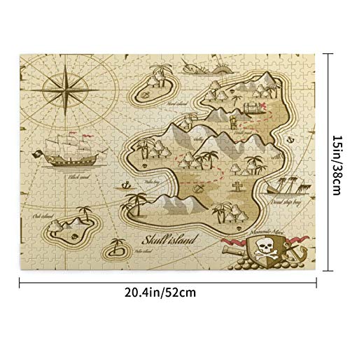 Juego de Puzzle para adultos,Rompecabezas de 500 piezas,juego de rompecabezas de imágenes Pirata,mapa dibujado a mano de Treasure Island divertido juego educativo para niños y adultos de juguete