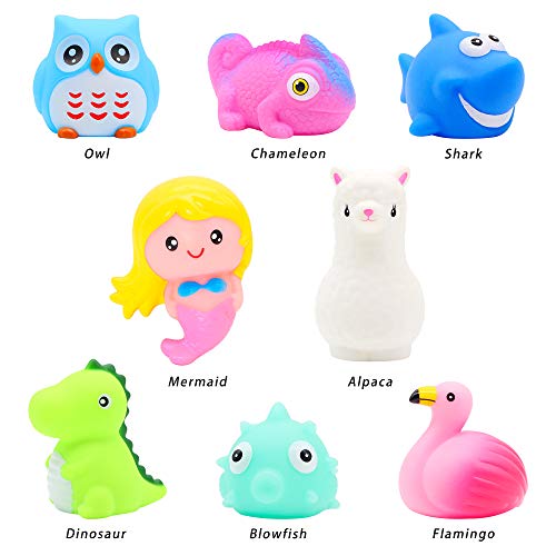 Juegute Animal del Baño con Luz Parpadeo Juguete Flashing de Ducha Flotante Juego con 8 Pcs Modelos de Animales Sirena Tiburón Flamingo Dinosauro Etc Aprendizaje Temprano Jueguete Regalo para Niños