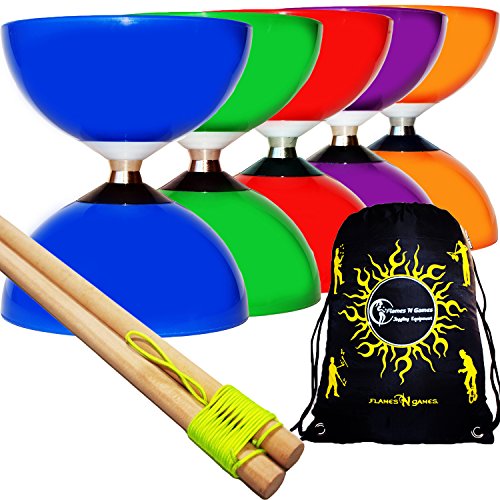 Juggle Dream Rodamiento de Bolitas Diabolo Carousel + Palillos de Madera Diabolo, Diablo Cordel + Diabolos Bolsa de Viaje. (Morado Diabolo + De Madera Palo de Mano)