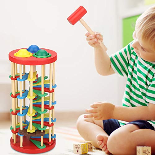 Juguete para golpear, golpear y rodar torre de madera con martillo color brillante juguetes de educación temprana para niños pequeños niños en edad preescolar niños