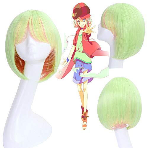 Jwyq Anime no game no life Nogemu Noraifu Tet Short Bob Straight Green Mix Pink Peluca de cosplay + gorra de peluca